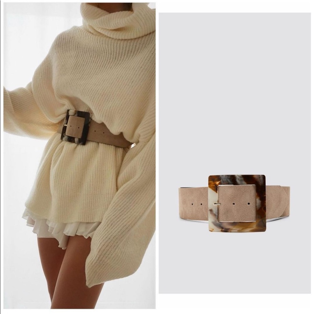 Zara Leather Large Buckle Tortoise Belt